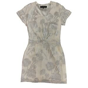 Twinkle By Wenlan Anthropologie White Silver Silk and Lurex Cocktail Dress 0